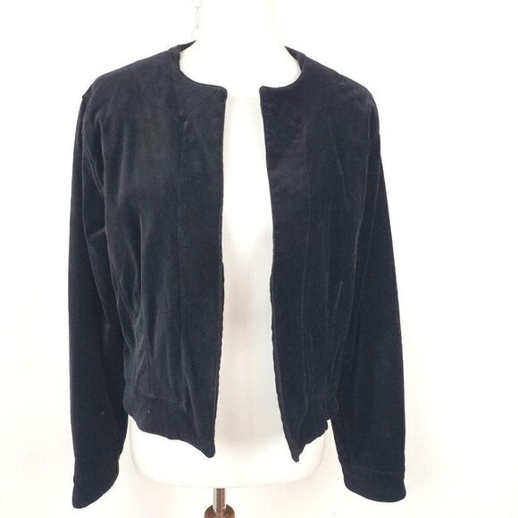 Chicos Crop Velvet Jacket Black Long Sleeve Open Front Womens 2 US Large - Picture 1 of 6